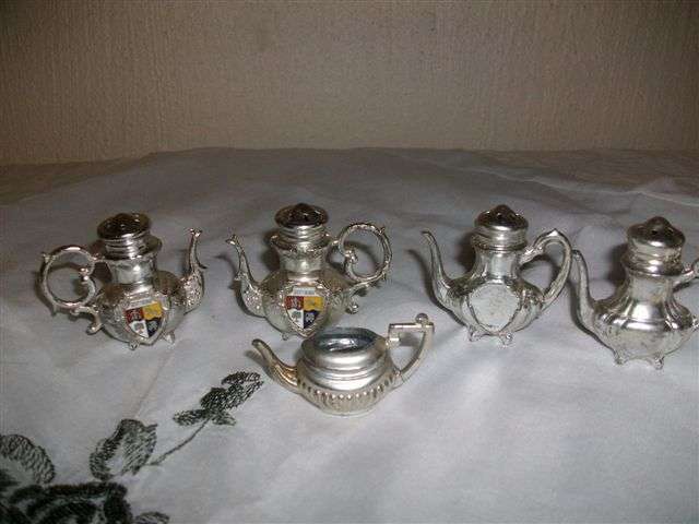 Lovely small collection of sliver plated tea pots,some salt and peppers sets