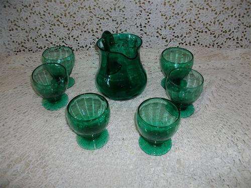 Lovely green glass juice jug with matching glasses