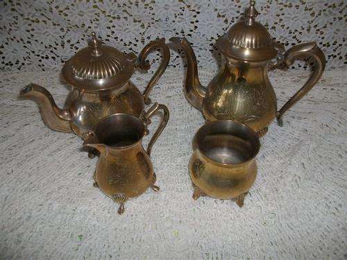 Lovely sliver plated on brass tea set no tray