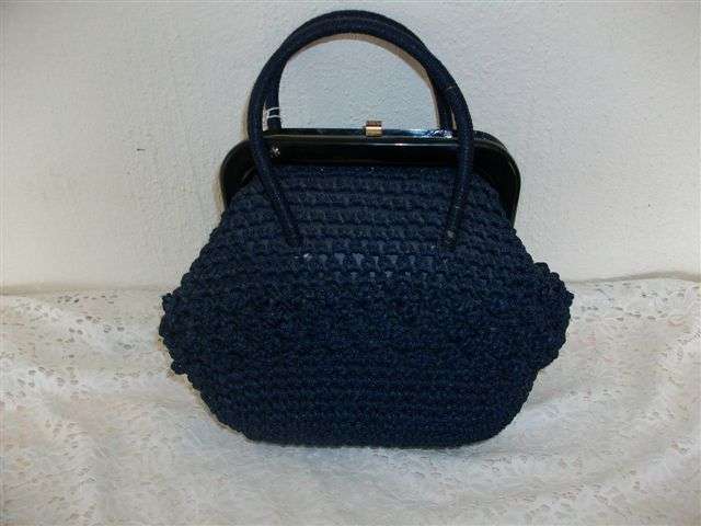 Ladies vintage blue raffia bag