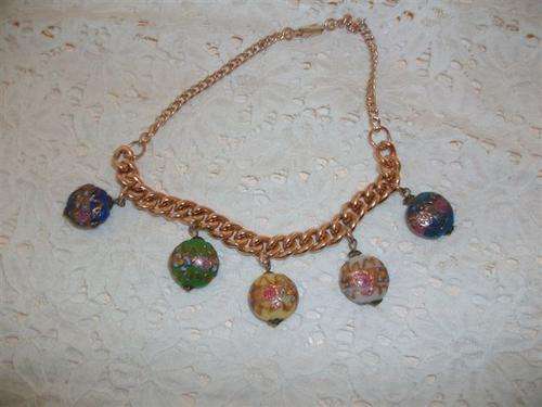 Gold plated choker necklace with hand painted beads