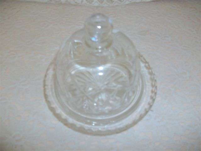 Lovely small pressed glass butter/chesse dish