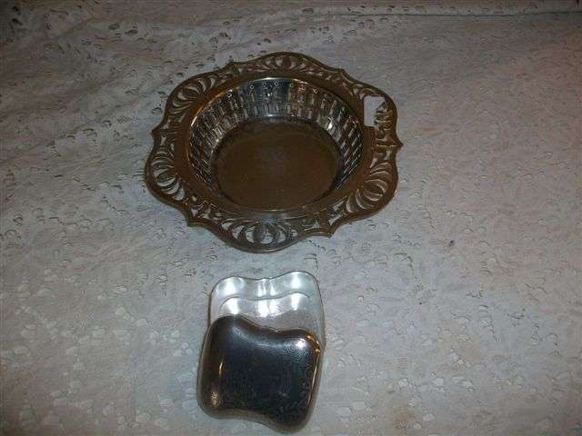 Sliver plated dish and small pill box comb