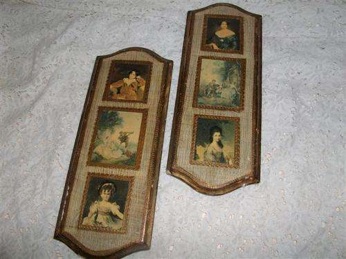 Two wooden wall hanings with vintage scences pictures..??
