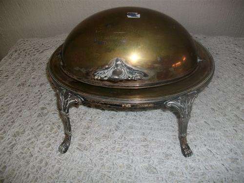 Sliver plated meat/veggie dome on legs , in need of tlc