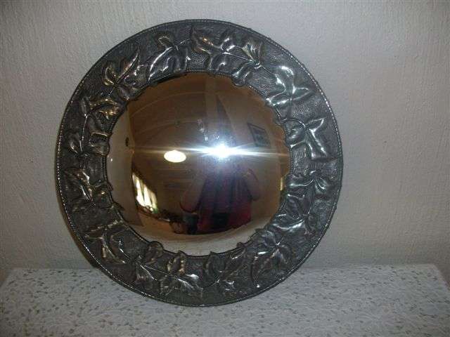 Vintage round concave peweter mirror