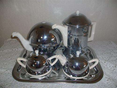 Vintage ever hot tea service set on tray