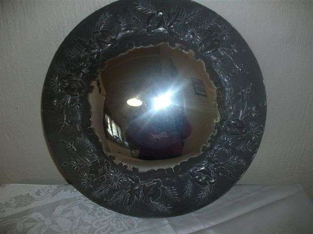 Vintage round peweter concave mirror