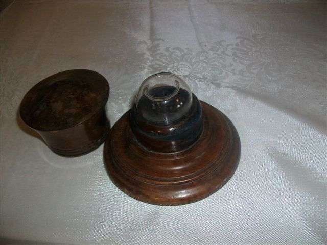 Small wooden vintage ink well