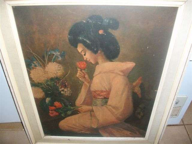 Large oriental chiense woman print framed