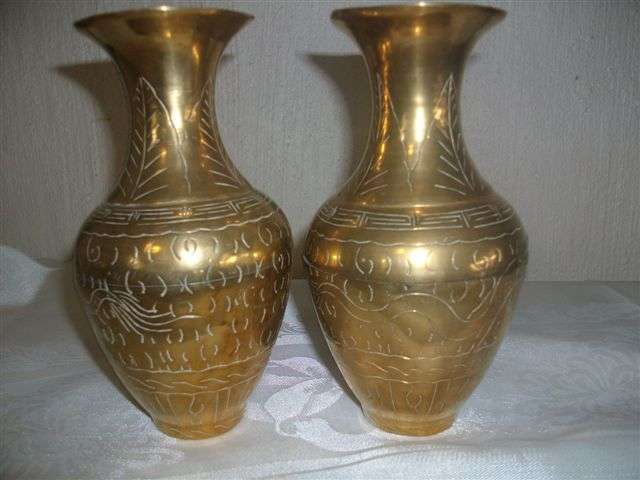 a pair of vintage brass chiense vases