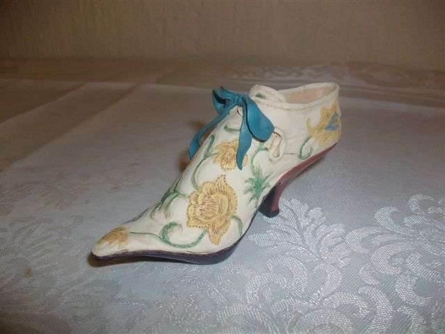 Miniature collectable shoe, victorian style yellow shoe boot "just the right" shoe collection