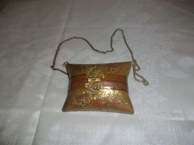 vintage brass and copper hand bag