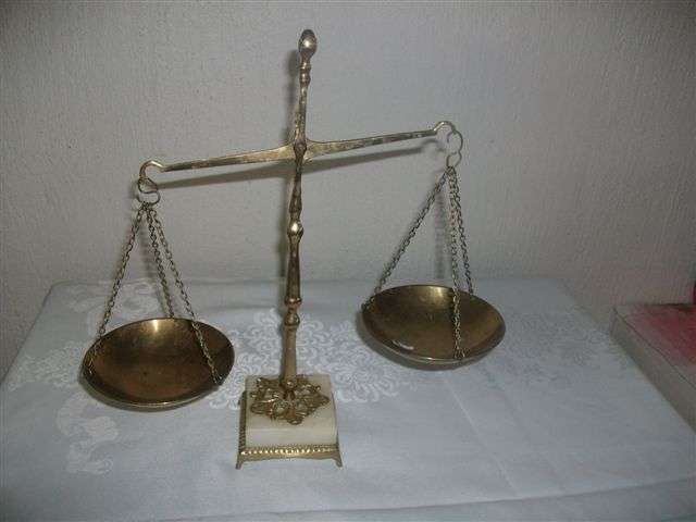 Vintage brass and marble base scale