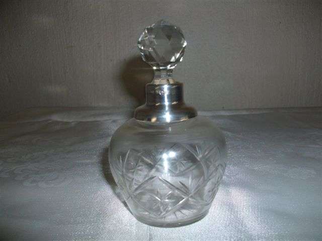 Hallmarked silver collar crystal perfume bottle