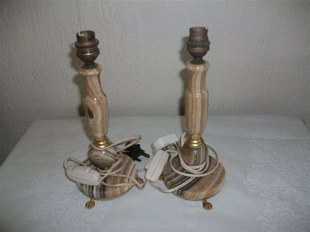 Two lovely marble and brass feet side table lamps