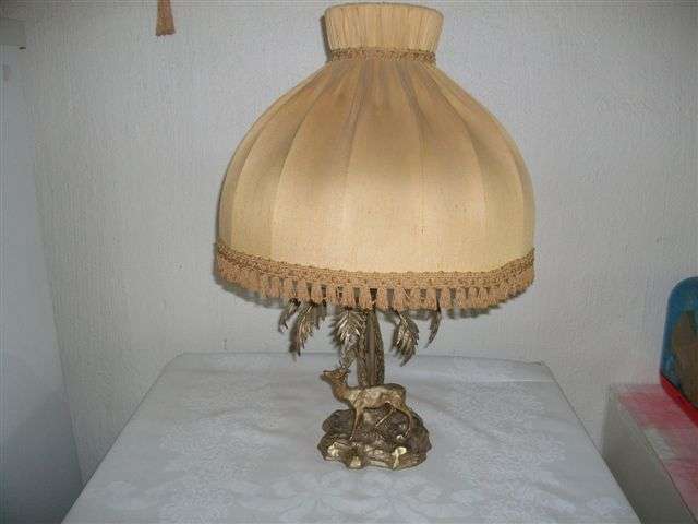 Intersting brass looking metal lamp and shade needs tlc
