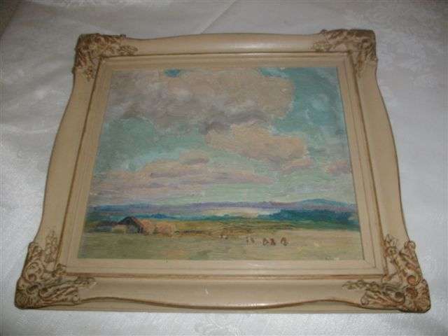 Medium size ornate wooden vintage frame with oil painting scene