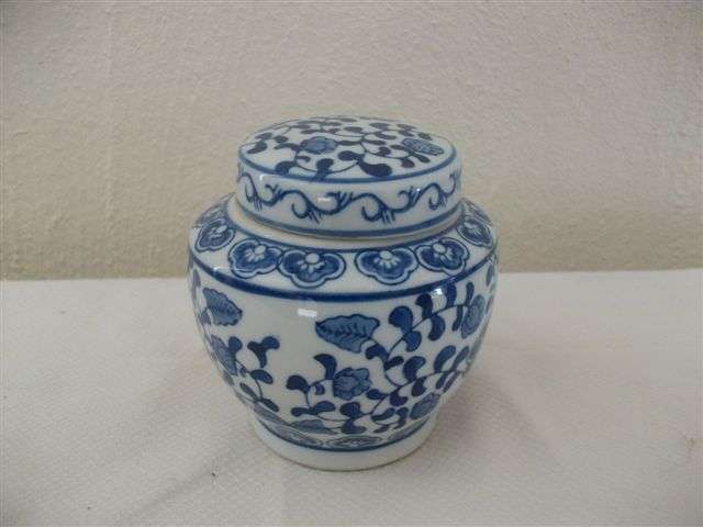Small blue and white oriental style ginger jar