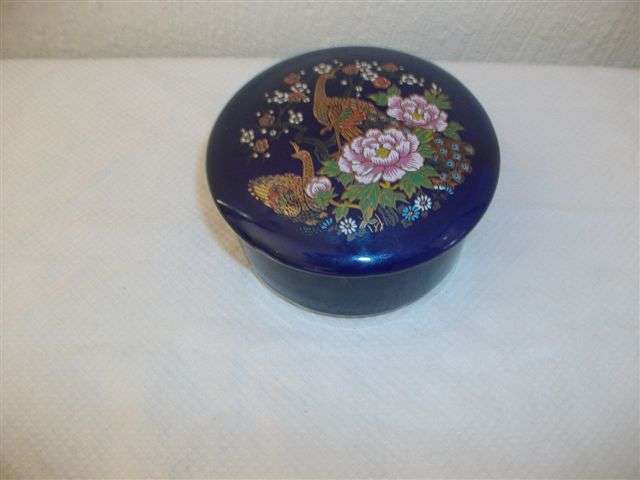 Dark blue imari style ceramic dish and cover