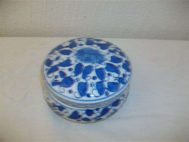 blue and white ceramic trinket dish with lid