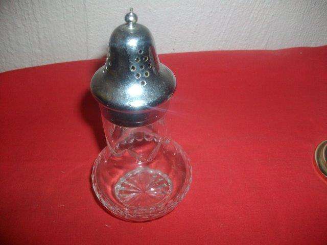 Vintage crystal ..? glass sugar shaker with sliver chrome top