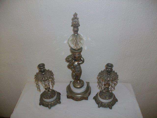 stunning three piece marble table set with candle holders and cherub center piece