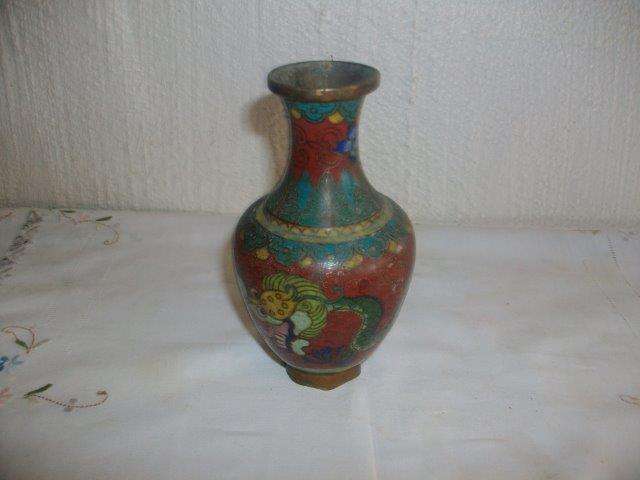 Small vintage cloisonne vase with some damage please note