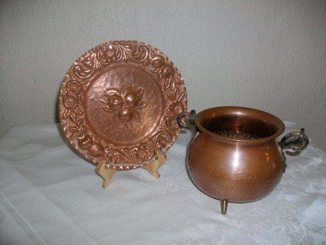 Lovely copper African style pot with small copper wall plate