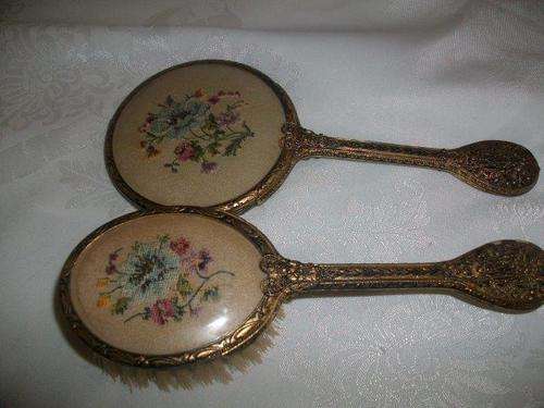 Gorgeous vintage  ladies petti point dressing table brush and mirror set