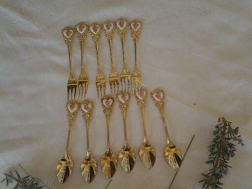 Nice gold plated cake forks and tea spoons set