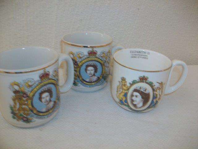 Three commemorative mugs for queen Elizabeth