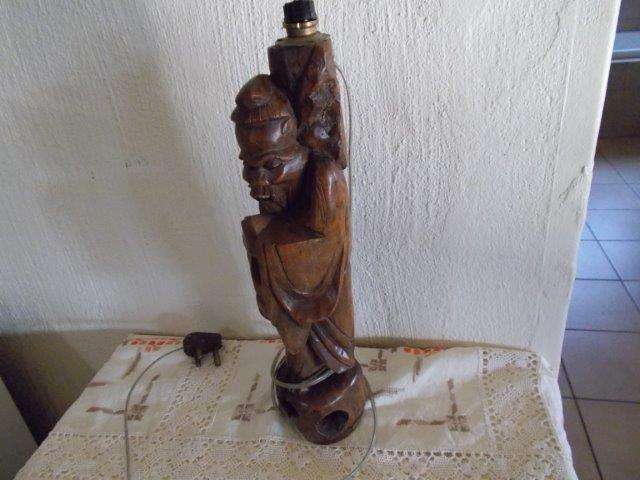 vintage wooden Chinese man lamp base