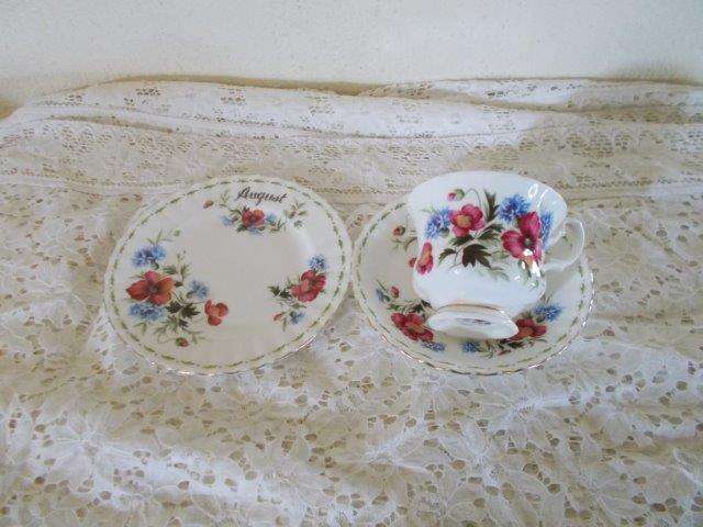 Vintage royal albert month tea cup trio august