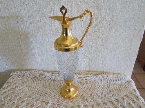 Lovely crystal claret decanter with a gold plate top