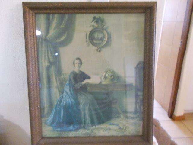 Lovely large wooden frame vintage Victorian scene print behind glass