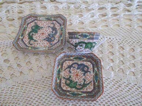 lot 4 -oriental tea cup and saucer trio set