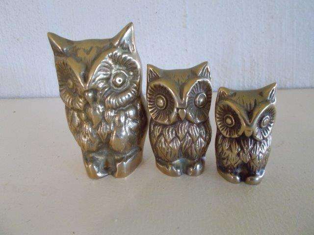 A set of three lovely brass owls