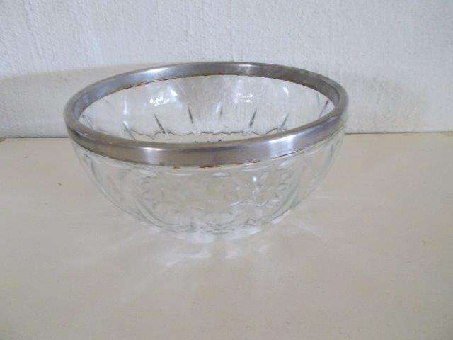 Nice glass bowl with sliver plated rim