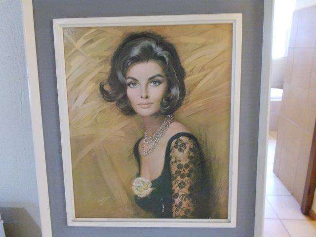 large retro print of a lady , signed