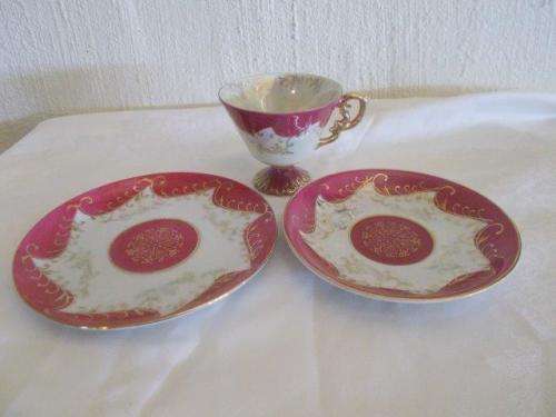 Stunning pink luster wear mother of pearl style tea cup trio lot 1
