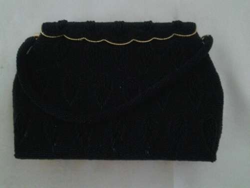 very nice  black beaded vintage bag