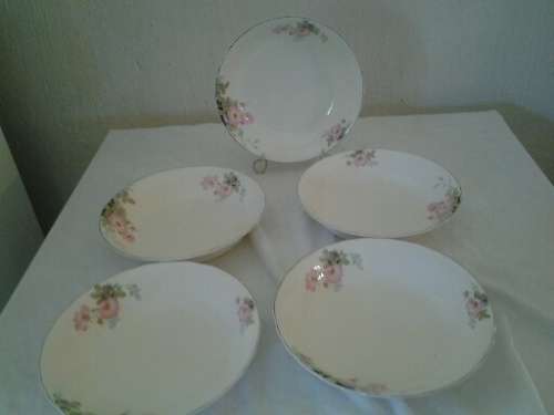 set of five soft pink pudding or soup bowls imperialware