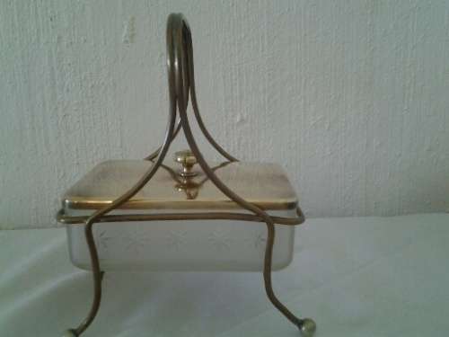 nice brass? top and stand  glass butter dish **christmas sale**