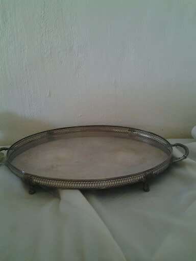 Very nice and heavy silver plated gallery tea tray on legs