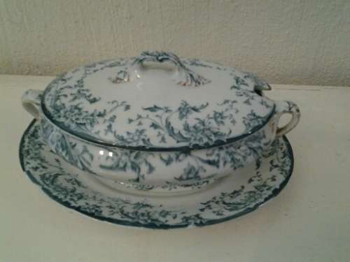 Vintage blue and white porcelain small sauce dish with lid and saucer