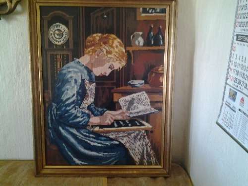 stunning large taperstry of a vintage dressed woman reading