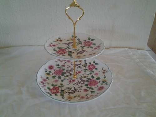 Pretty floarl and bird pattern old foley porcelain cake stand