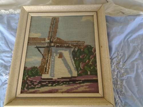 small framed behind glass a dutch wind mill tapestry