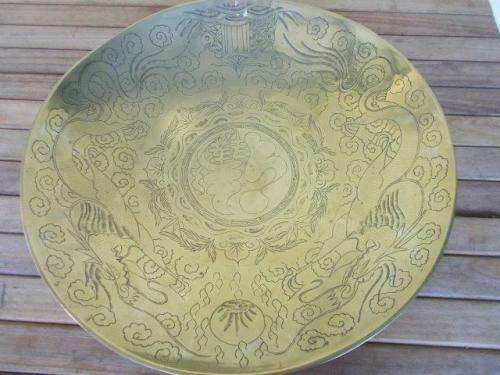 Large brass chiese tray/bowl singed